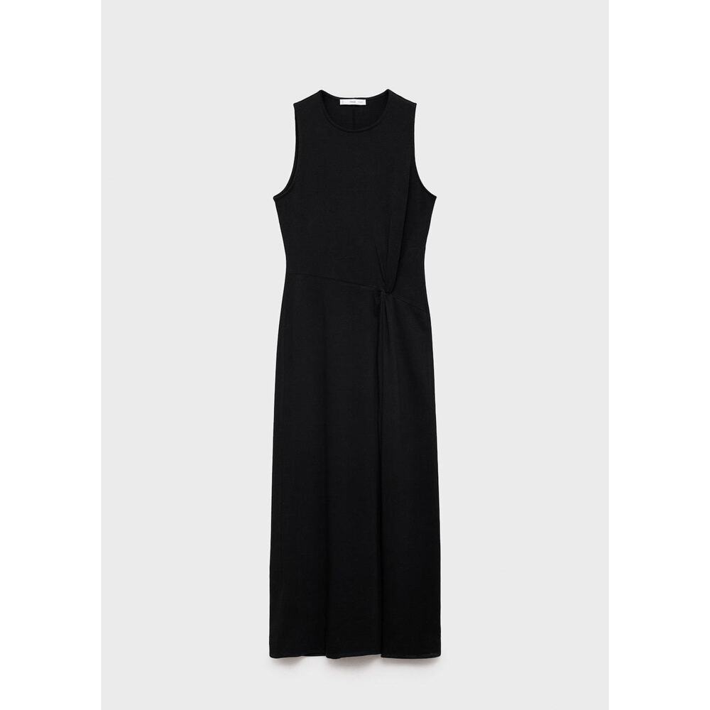 MANGO - Gathered cotton midi-dress black - 8 - Woman